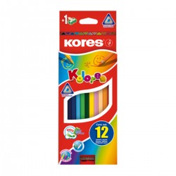 Creioane triunghiulare Kores, cu ascutitoare, 12 culori/set
